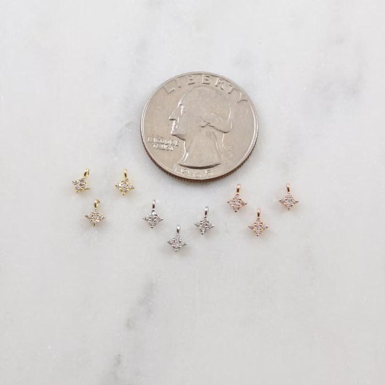 Tiny CZ Diamond Adjustable Charm Ring, Silver - - LadybugfeetDesigns -
