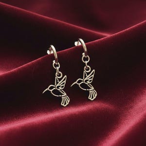 HUMMINGBIRD Hoop Earrings,Silver - 12mm - - LadybugfeetDesigns -