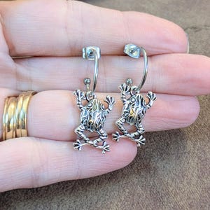 Fancy Frog Hoop Earrings, Silver - 16mm - - LadybugfeetDesigns -