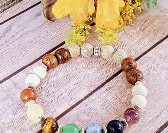 Chakra Multi Wood Bead Diffuser Bracelet- Energy & Balance