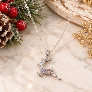 Christmas Reindeer Rhinestone necklace, 18 inch - - LadybugfeetDesigns -