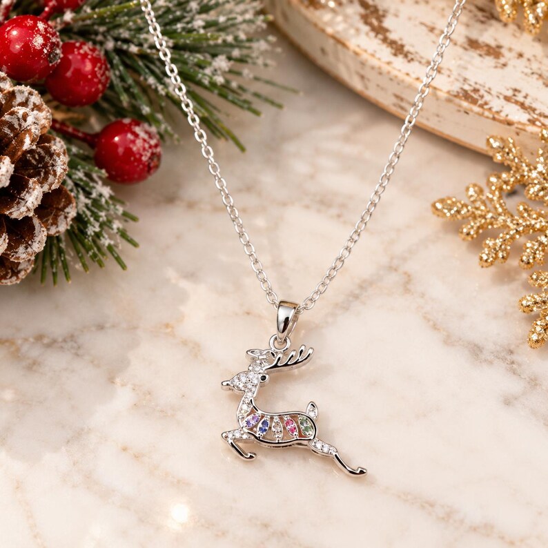 Christmas Reindeer Rhinestone necklace, 18 inch - - LadybugfeetDesigns -