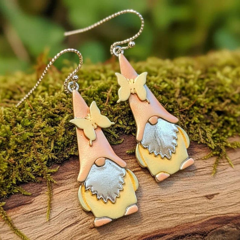 Boho Gnome hook earrings - Gold Filled hooks - - LadybugfeetDesigns -