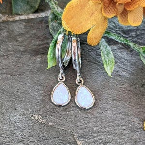 Opal Huggie Hoop earrings, Silver/Gold - 15mm - - LadybugfeetDesigns -