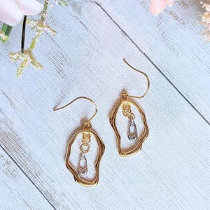 Safety Pin Two-Tone dangle earrings, Gold - - LadybugfeetDesigns -