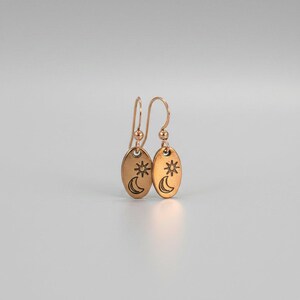 Crescent Moon Star dangle earrings, Copper/Rose Gold - - LadybugfeetDesigns -
