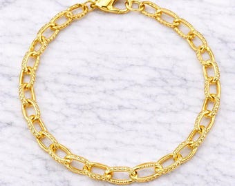 24K Gold Filled Textured Oval Link Charm Bracelet Base - D.i.y. - Build Your Charm Bracelet!