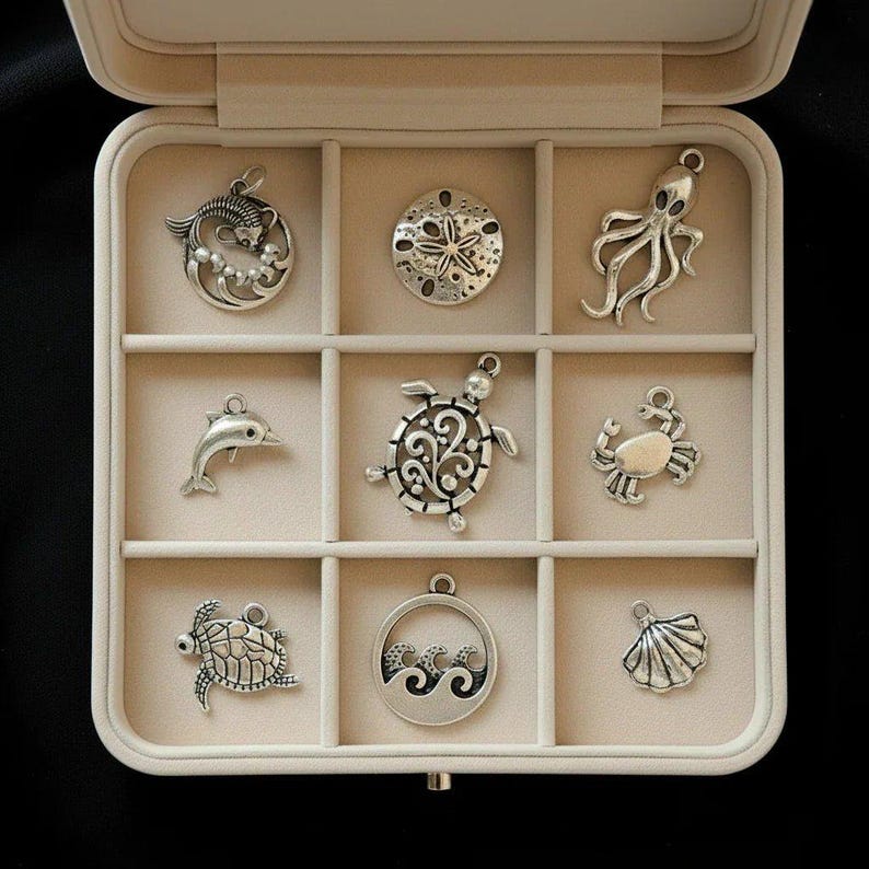 Ocean Lover II Charm Box - 9 pc., Silver - - LadybugfeetDesigns -