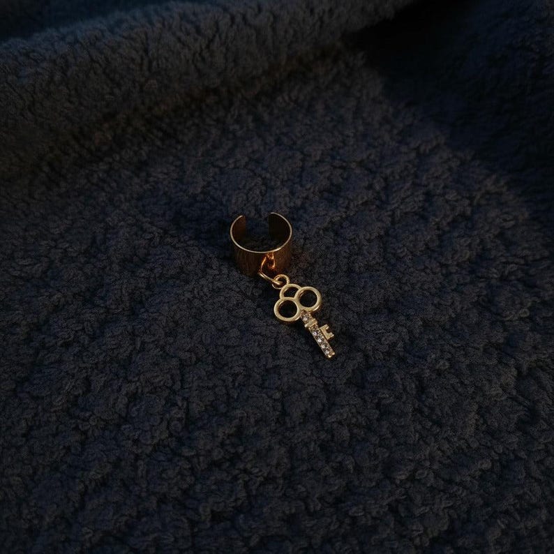 CZ Key Ear Cuff, Gold - - LadybugfeetDesigns -
