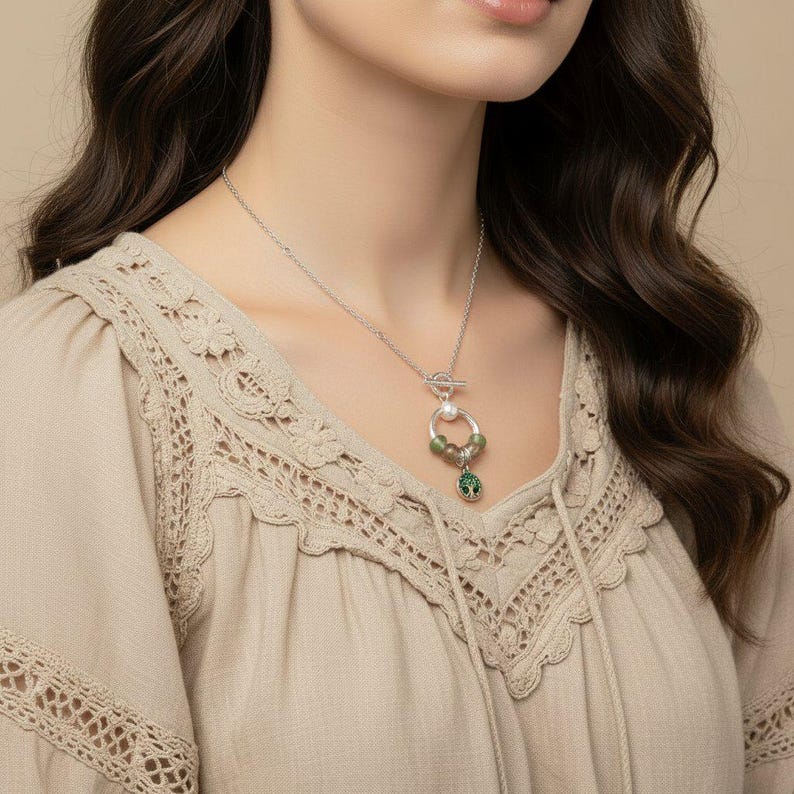 Tree of Life - Life Force Sterling Silver Toggle Charm Necklace, 20 inches - - LadybugfeetDesigns -