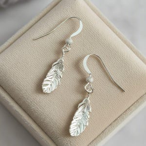 Feather Sterling Silver dangle earrings - - LadybugfeetDesigns -