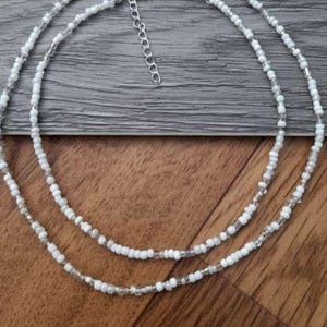 White Beaded Choker Necklace - 16 inch - - LadybugfeetDesigns -