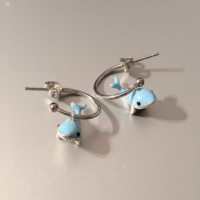 Whale Hoop Earrings, Silver - 16mm - - LadybugfeetDesigns -