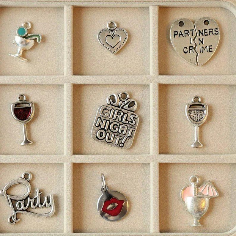 Girl's Night Out Charm Box - 9 pc., Silver - - LadybugfeetDesigns -