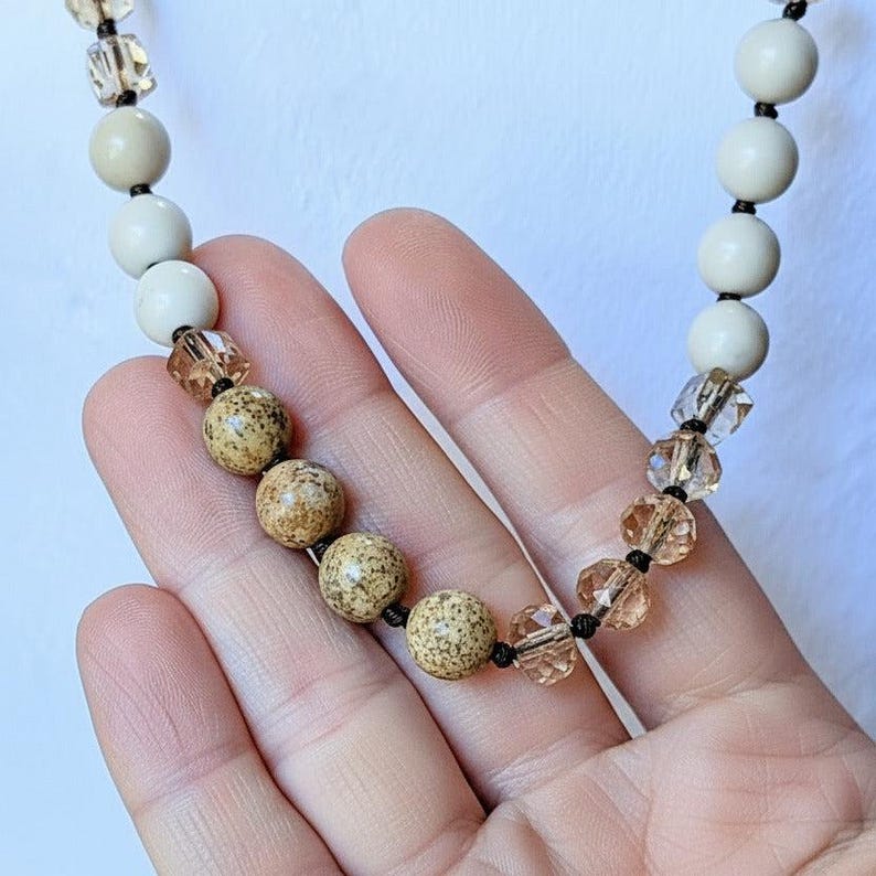 Picture Jasper Semi-Precious Gemstone Necklace- 32 inch - - LadybugfeetDesigns -