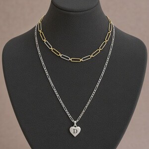 Two-Tone Paperclip & Initial Necklace Set - - LadybugfeetDesigns -