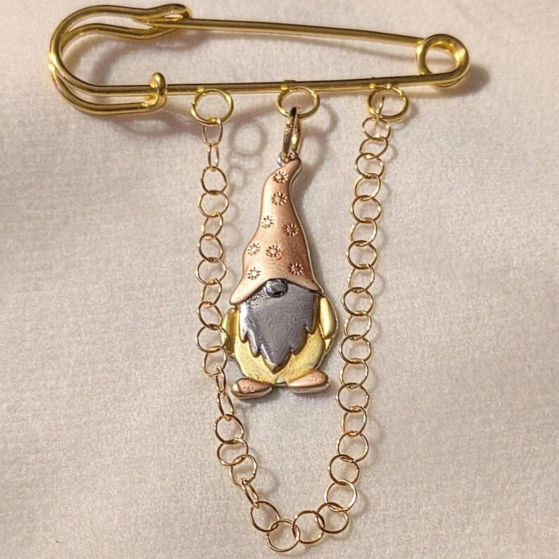 Gnome Safety Pin Brooch, Purse Charm - - LadybugfeetDesigns -