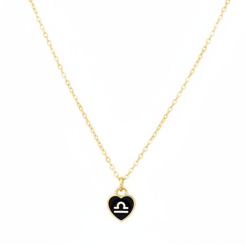 Zodiac Sign Heart Necklace, Gold - 20 inches - - LadybugfeetDesigns -