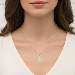 CZ Crescent Moon Tag Necklace, Silver - 20 inch - - LadybugfeetDesigns -