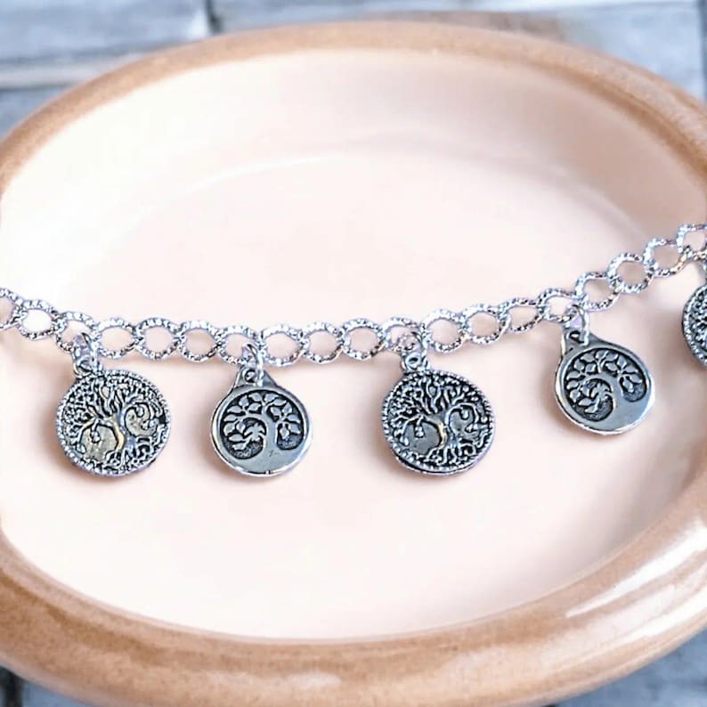 Silver Tree of Life Charm Bracelet - - LadybugfeetDesigns -