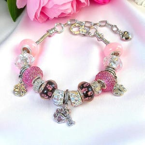 Dog Paw European beaded bracelet - Silver - - LadybugfeetDesigns -