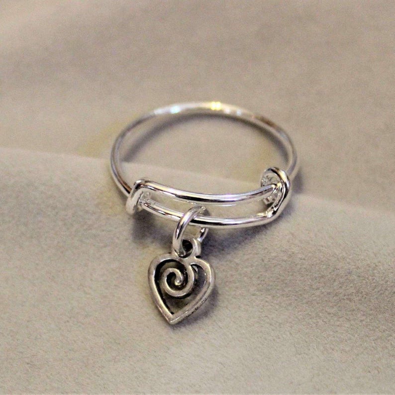 Heart Swirl Expandable Charm Ring - - LadybugfeetDesigns -