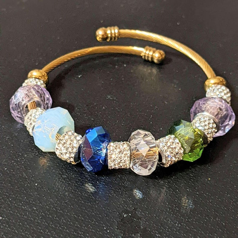 Mother's Bracelet - Birthstone Euro Cuff Wrap Bracelet, Silver/Gold - - LadybugfeetDesigns -