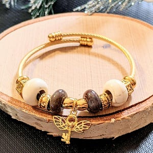 Winged Key Euro Cuff Wrap Bracelet, Gold - - LadybugfeetDesigns -