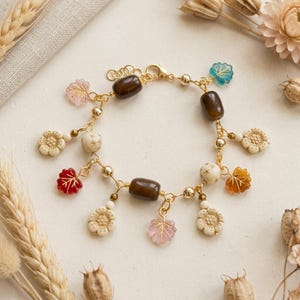 Boho Bloom Crystal Bead Bracelet, Gold - - LadybugfeetDesigns -