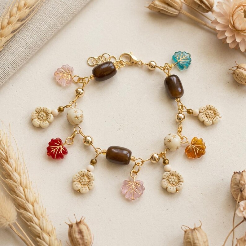 Boho Bloom Crystal Bead Bracelet, Gold - - LadybugfeetDesigns -