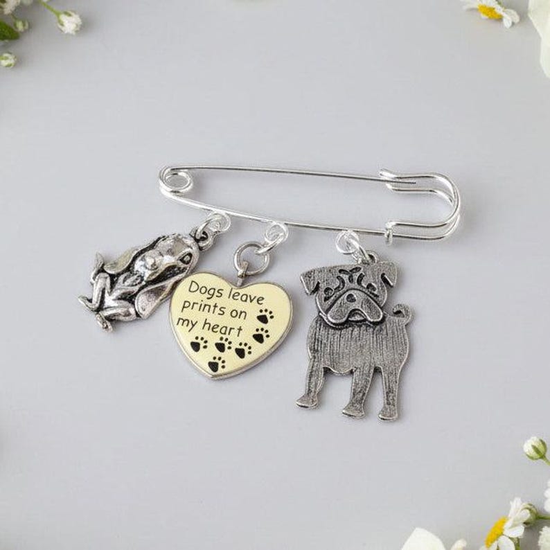 Dogs Leave Prints on my Heart Safety Pin Brooch, Purse Charm - - LadybugfeetDesigns -