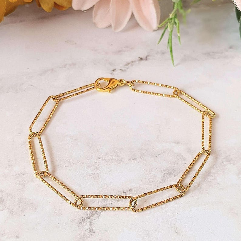 Diamond Cut Gold Paperclip Chain Bracelet - - LadybugfeetDesigns -