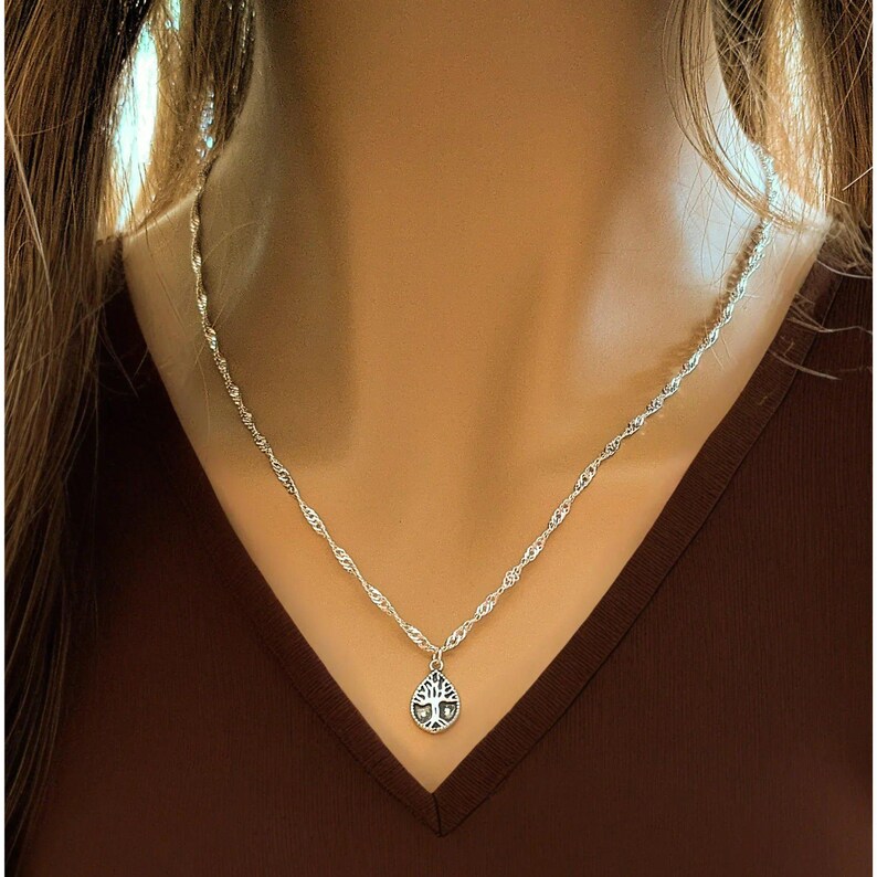 Tree of Life Drop Necklace, Silver - 20 inch - - LadybugfeetDesigns -