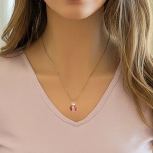 Ladybug necklace, Gold - 20 inch - - LadybugfeetDesigns -