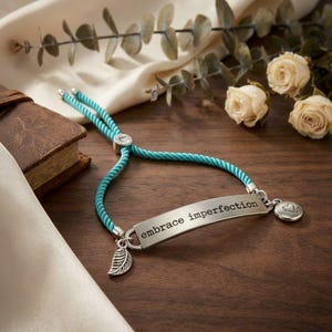 Embrace Imperfection Inspirational Quote Twisted Rope Bolo Bracelet - - LadybugfeetDesigns -