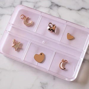 Celestial/Heart Mini Charm Box - 6 pc., Rose-Gold Charm Kit - - LadybugfeetDesigns -