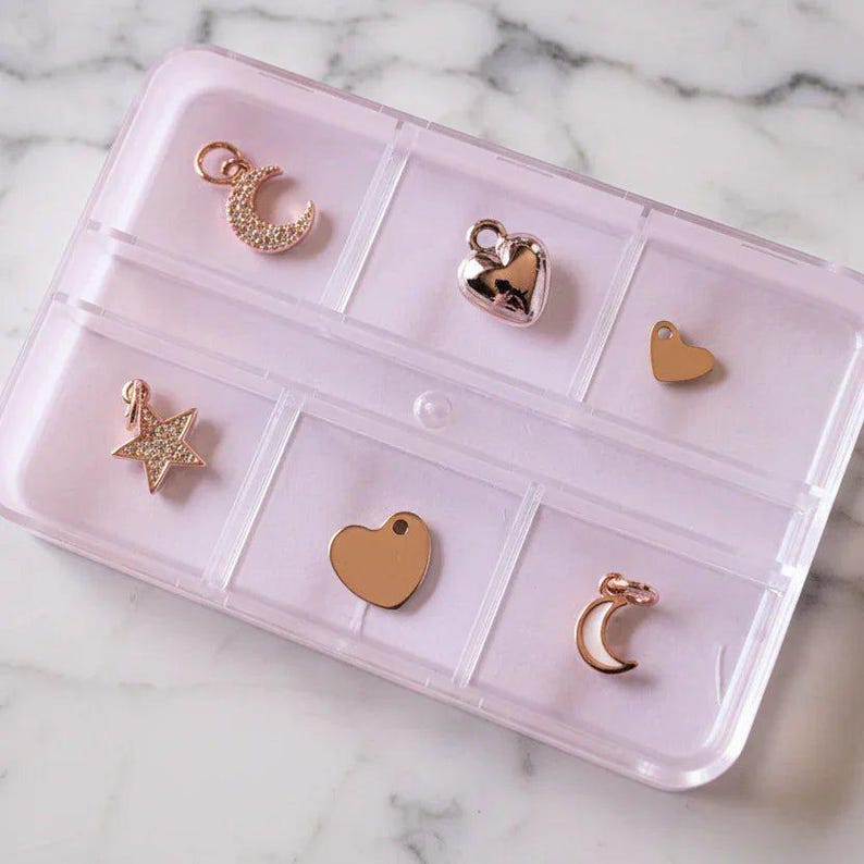 Celestial/Heart Mini Charm Box - 6 pc., Rose-Gold Charm Kit - - LadybugfeetDesigns -
