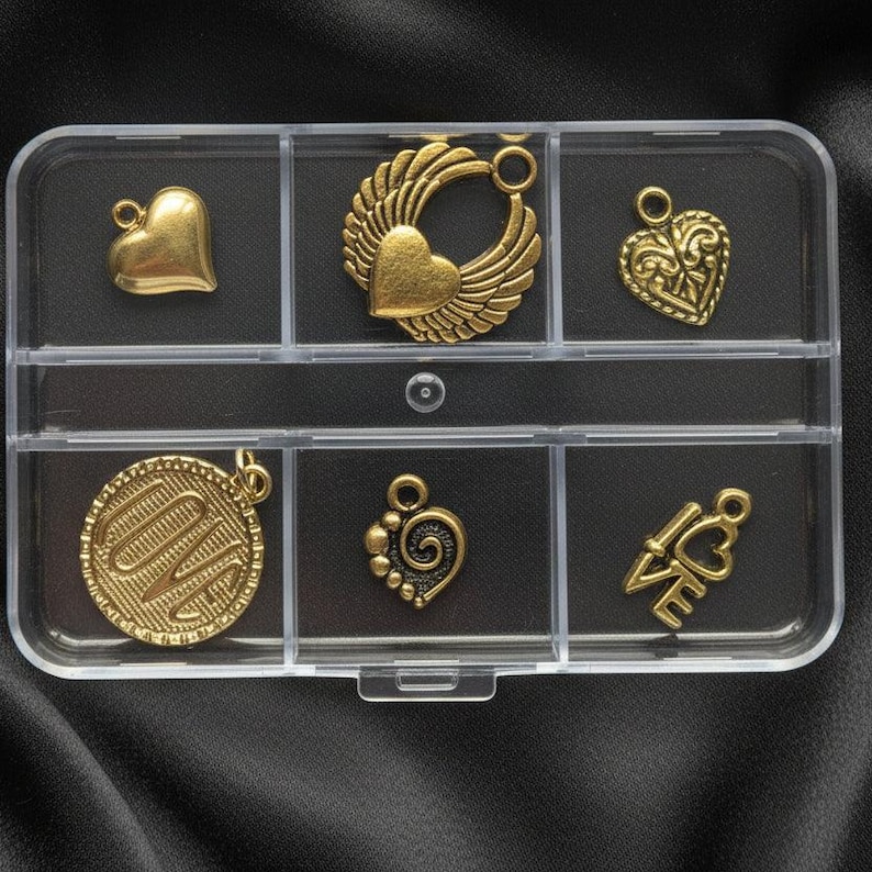 Love Mini Charm Box - 6 pc., Gold - - LadybugfeetDesigns -
