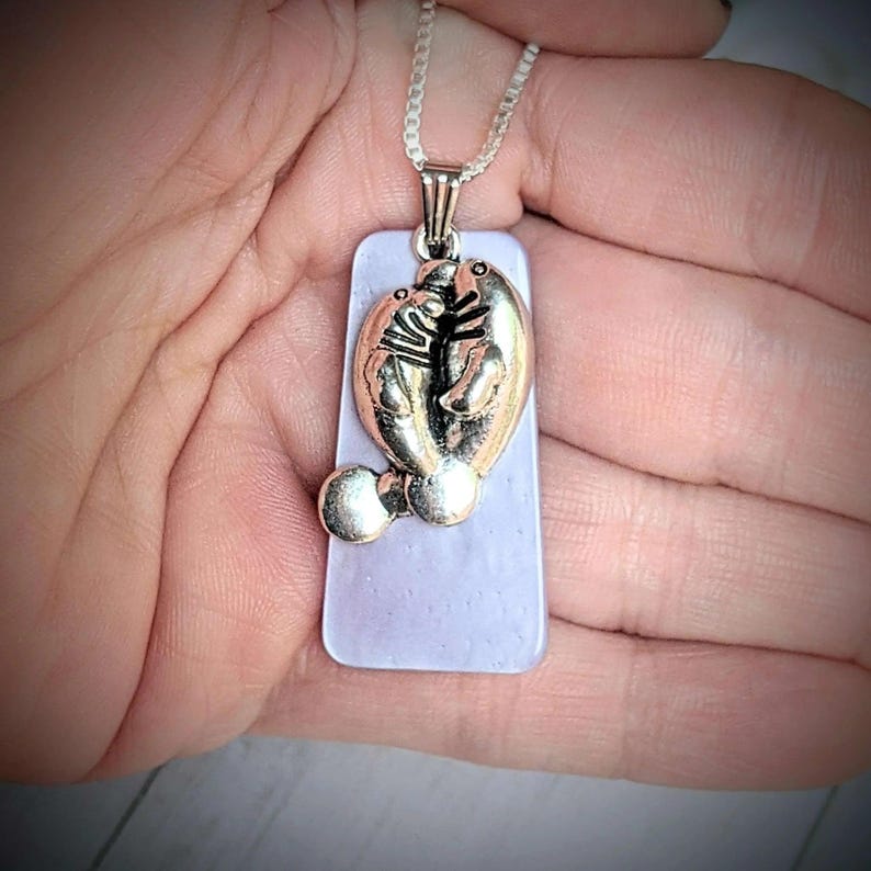 Manatee with Calf Tag necklace, Silver - 30 inch - - LadybugfeetDesigns -