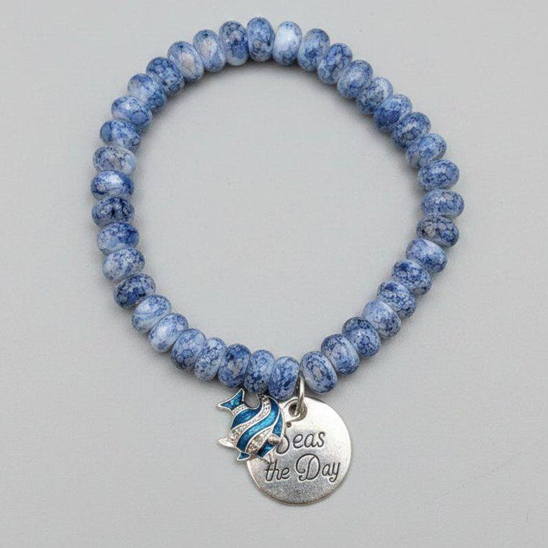 Seas the Day Beaded Stretch Bracelet - - LadybugfeetDesigns -