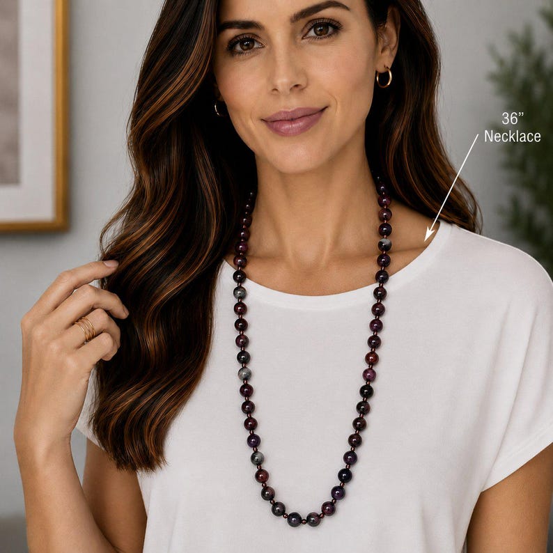 Light Purple Jade Semi-Precious Gemstone Necklace- 36 inch - - LadybugfeetDesigns -