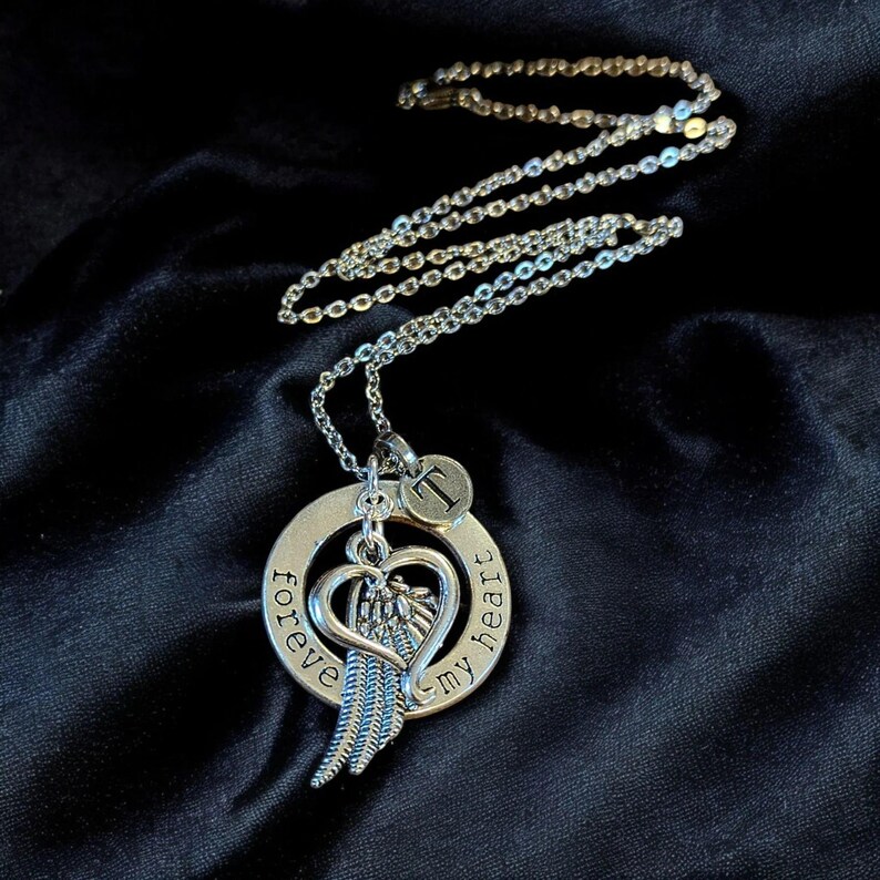 Forever in My Heart Initial Memory necklace, Silver - 20 inch Unisex - - LadybugfeetDesigns -