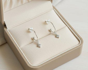 CZ Diamond Mini Hoop Huggie Earrings, Silver- 12mm