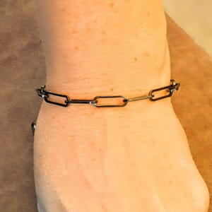 Peace Sign Gunmetal Paperclip Chain Bracelet - - LadybugfeetDesigns -