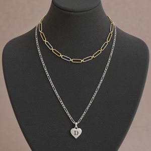 Two-Tone Paperclip & Initial Necklace Set - - LadybugfeetDesigns -