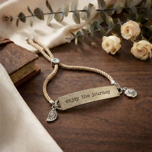 Enjoy the Journey, Inspirational Quote Twisted rope bolo Bracelet - - LadybugfeetDesigns -