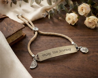 Enjoy the Journey, Inspirational Quote Twisted rope bolo Bracelet