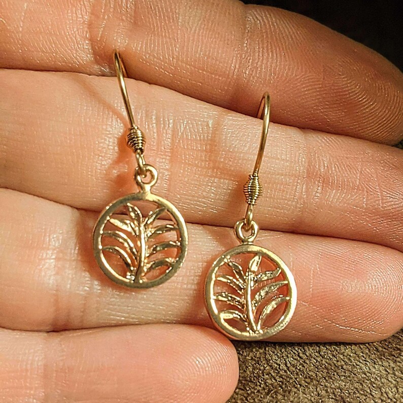 Palm Leaf Rose Gold dangle earrings - - LadybugfeetDesigns -