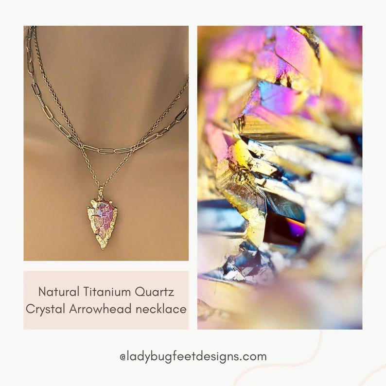 Natural Titanium Quartz Crystal Arrowhead necklace, Gold - 18- 24 inch - - LadybugfeetDesigns -