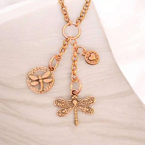 Dragonfly Charm Keeper Necklace, Antique Copper - 18-24 inch - - LadybugfeetDesigns -